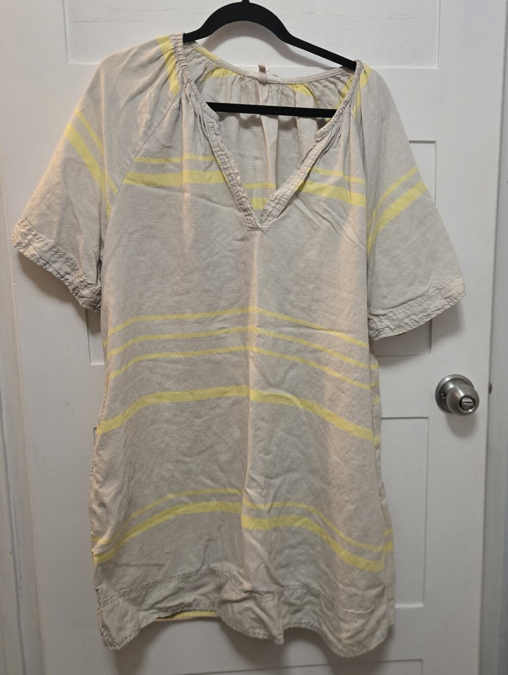 Lou & Grey Cream Tunic Dress with Yellow Stripe Accents